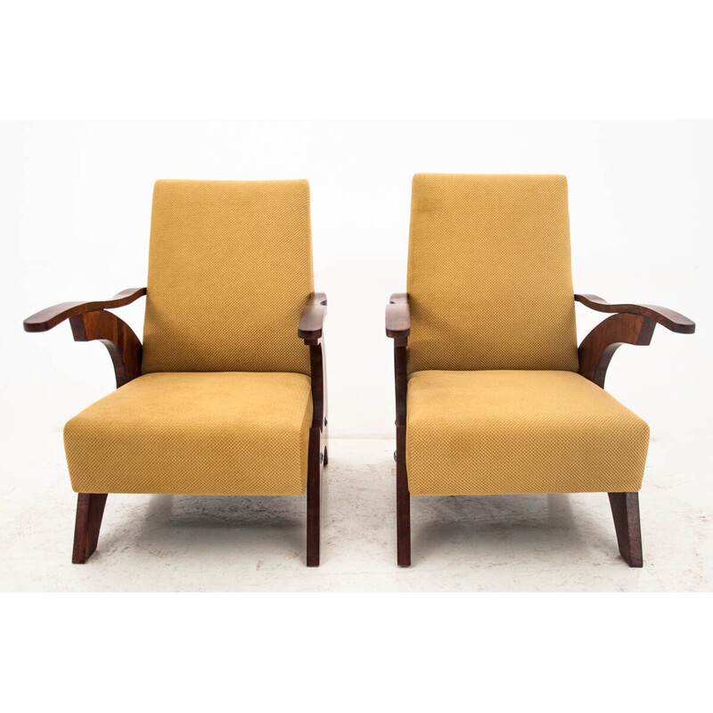 Pair of vintage yellow vintage armchairs, Poland 1960s