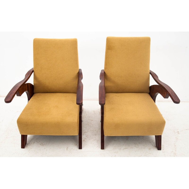 Pair of vintage yellow vintage armchairs, Poland 1960s