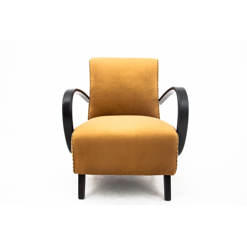 Paire de fauteuils jaunes vintage de J. Halabala, Tchécoslovaquie 1930