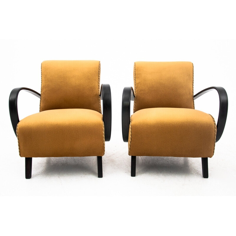 Pair of yellow vintage armchairs by J. Halabala, Czechoslovakia 1930s