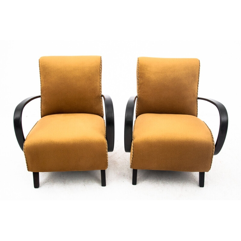 Pair of yellow vintage armchairs by J. Halabala, Czechoslovakia 1930s