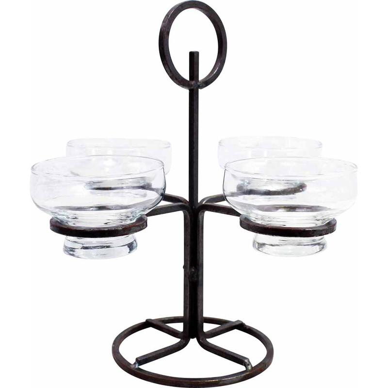 Candelabro vintage de metal y cristal de Erik Höglund para Bostrom, 1960