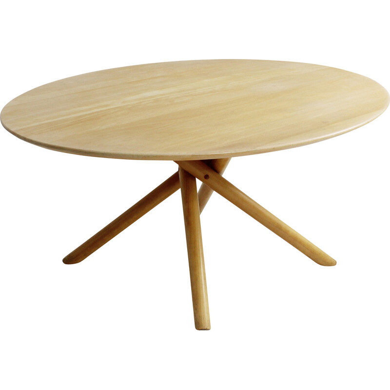 Vintage oval coffee table in solid beech, 1970