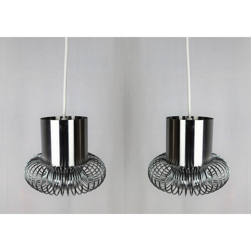 Pair of vintage "spring" pendant lamps by Andrea Lazzari for Morosini, 1960
