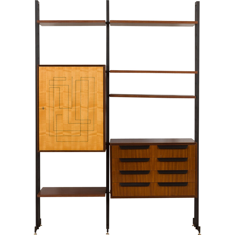 Vintage walnut and birch bookcase, Italy 1950s