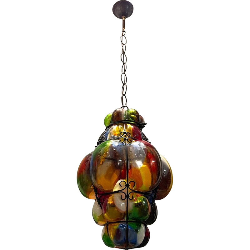 Vintage Murano glass and wrought iron pendant lamp, 1950