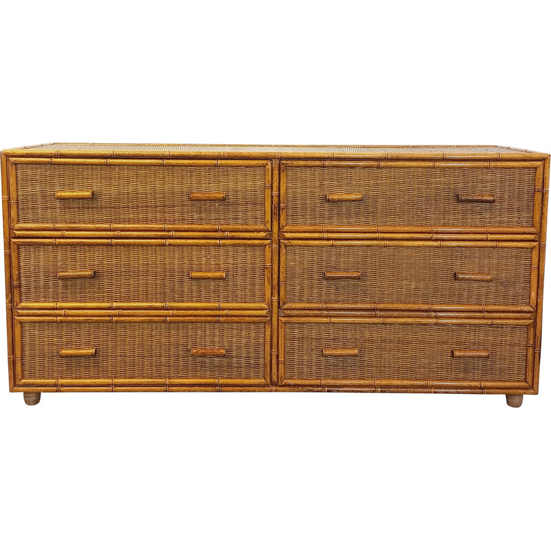 Vintage bamboo and woven rattan sideboard, 1970