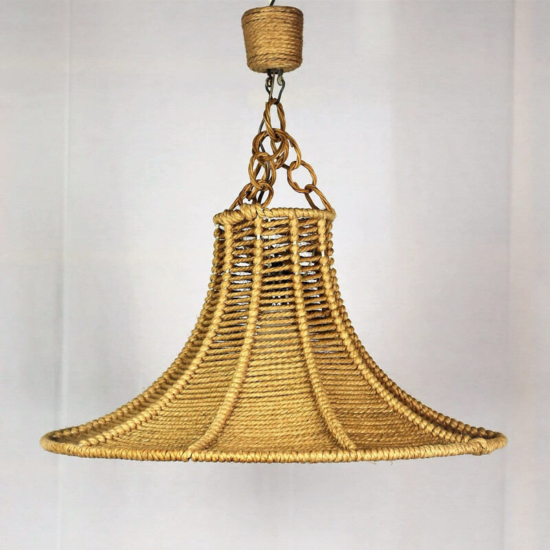 Vintage rope pendant lamp by Audoux-Minet, 1950