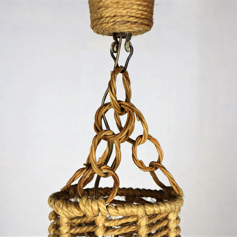 Vintage rope pendant lamp by Audoux-Minet, 1950