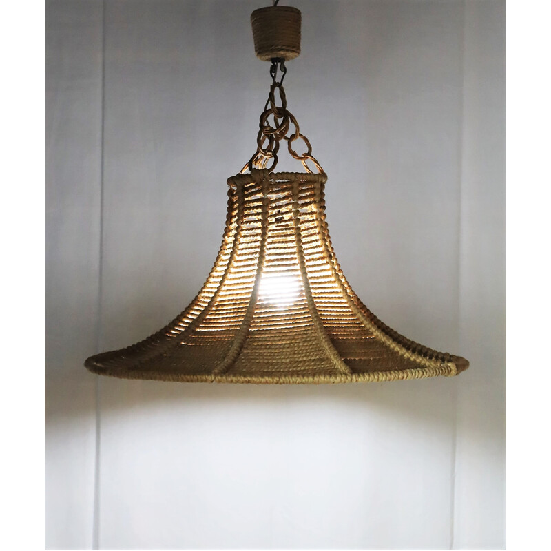 Vintage rope pendant lamp by Audoux-Minet, 1950