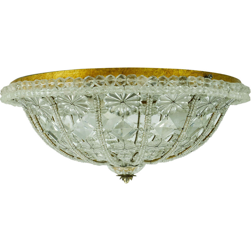 Lámpara de techo vintage en cristales de vidrio y flores, años 60
