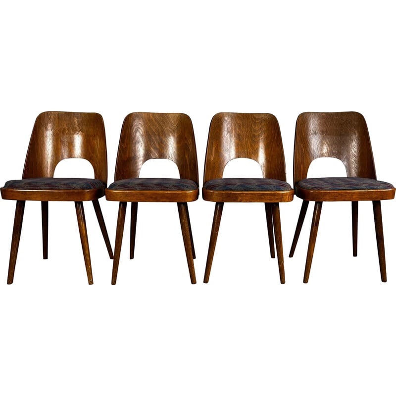 Set of 4 vintage walnut chairs model 515 by Oswald Haerdtl for Ton, 1960