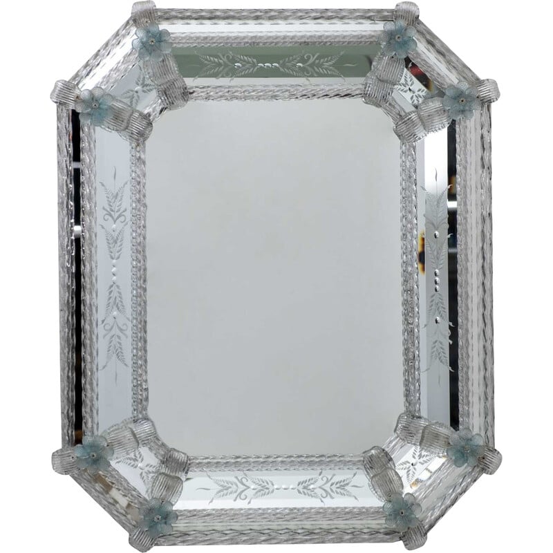 Mid century Venetian Murano glass flowers octagonal mirror