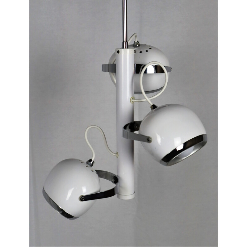 Suspension Eyeball vintage avec 3 réflecteurs en laqué blanc, 1960