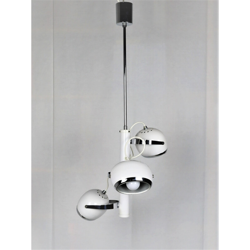 Vintage Eyeball pendant lamp with 3 white lacquered reflectors, 1960