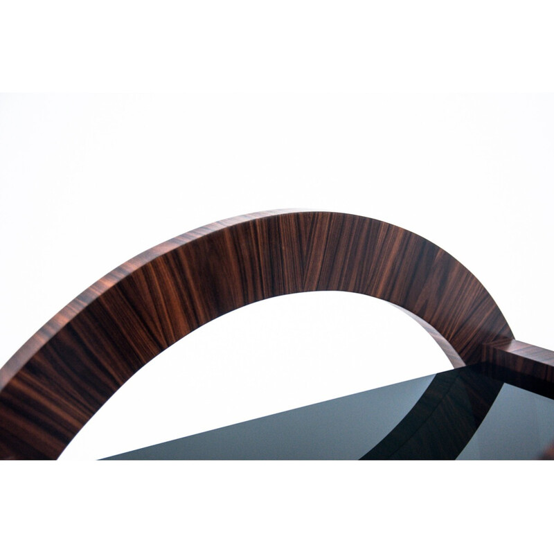 Vintage Art Deco roller bar in walnut and black glass, Poland, 1950