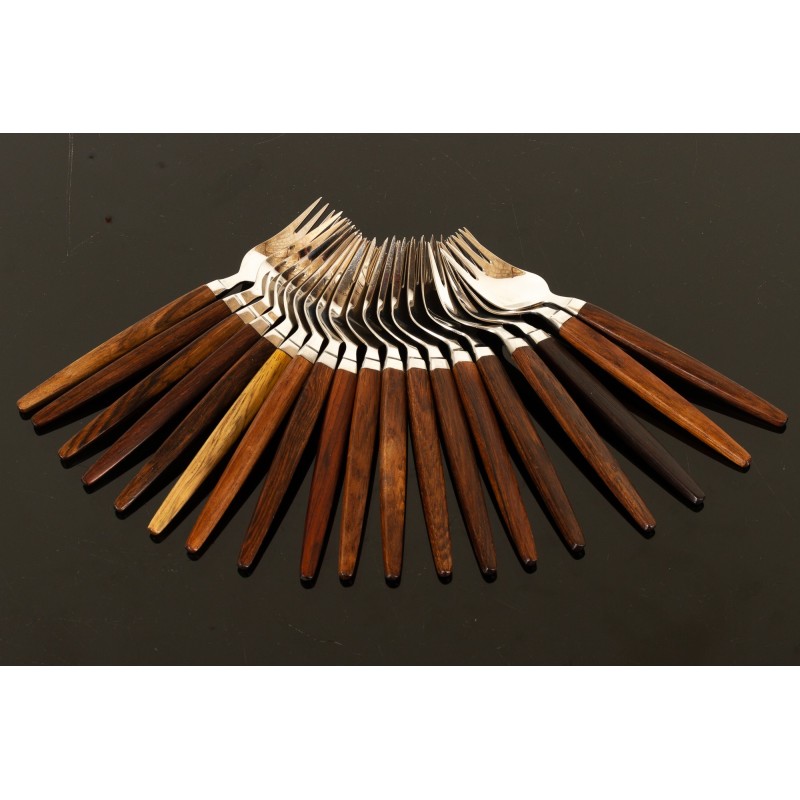 Vintage Eton cutlery set in rosewood and steel by Henning Nørgaard for Raadvad, Denmark 1960