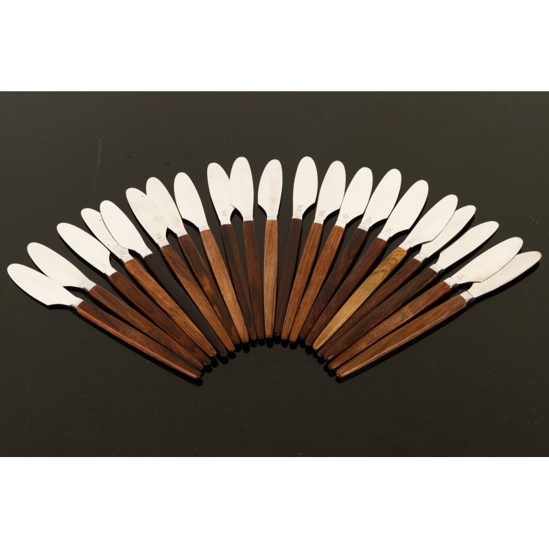 Vintage Eton cutlery set in rosewood and steel by Henning Nørgaard for Raadvad, Denmark 1960