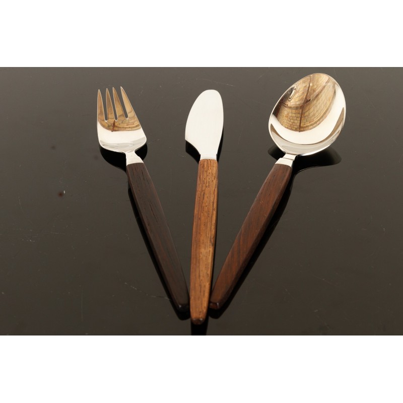 Vintage Eton cutlery set in rosewood and steel by Henning Nørgaard for Raadvad, Denmark 1960