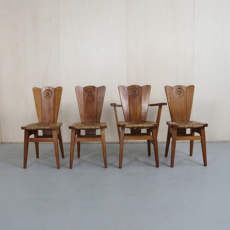 Ensemble de 4 chaises brutalistes vintage, 1970