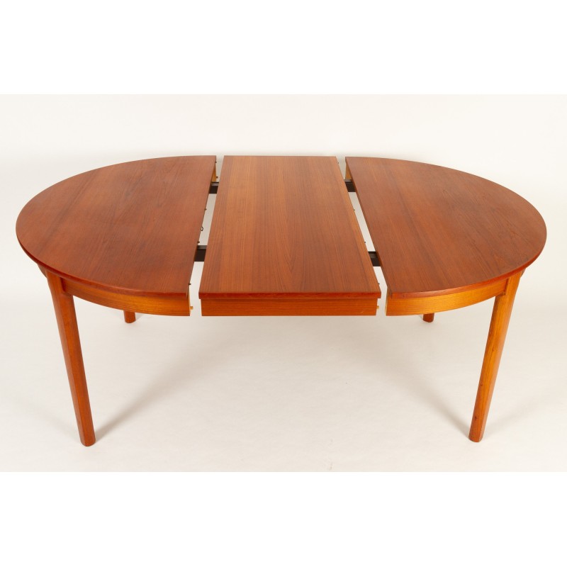 Vintage uittrekbare ronde tafel in teak, Denemarken 1960