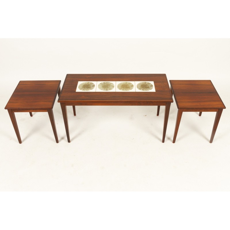 Vintage rosewood and ceramic tile nesting tables, Denmark 1960