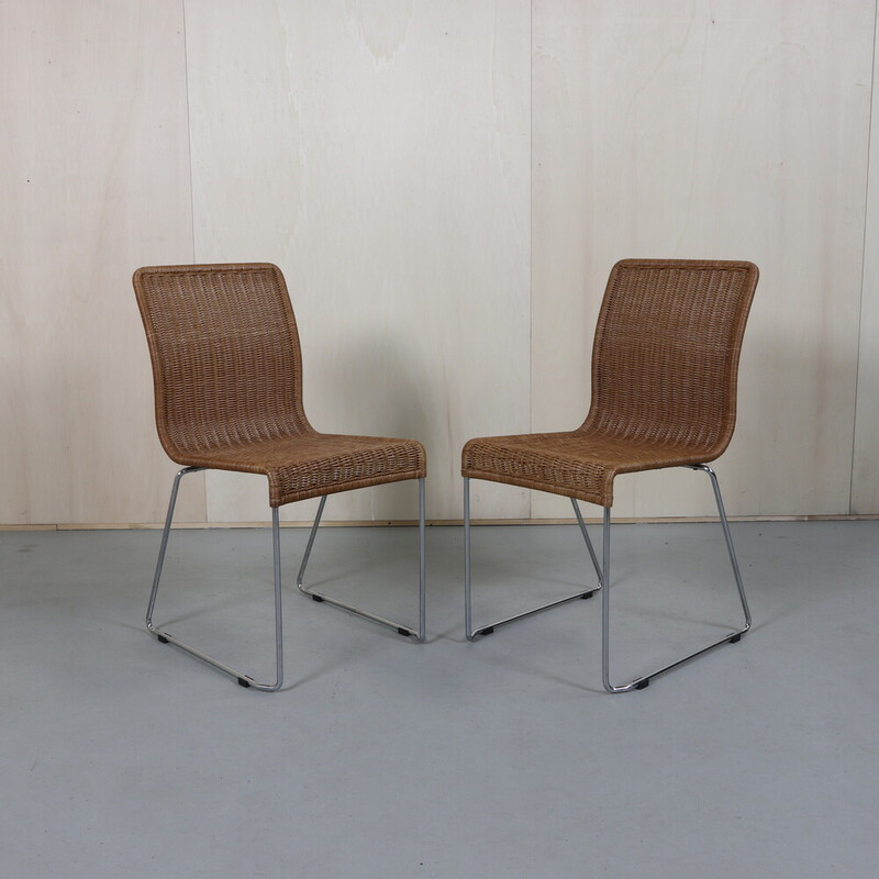 Pair of vintage chrome and cane chairs
