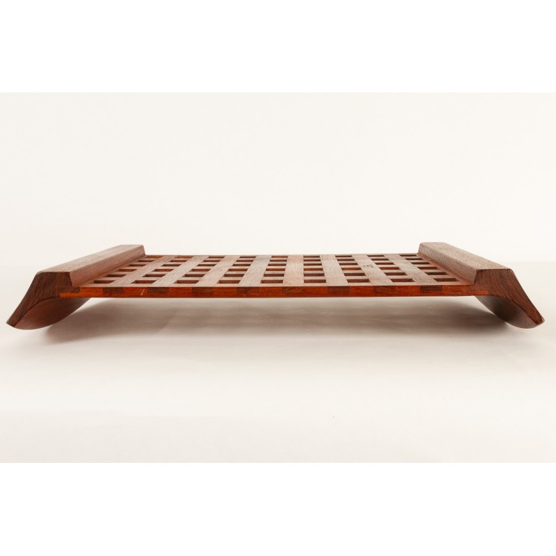 Vintage tray with 6 cups in teak and glass by Jens Quistgaard for Jhq Dansk Designs, Denmark 1960