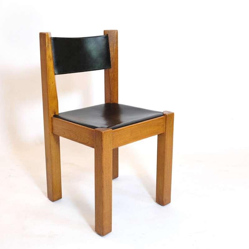 Vintage chair in leather and solid elm from l'Orme Éditeur, 1970