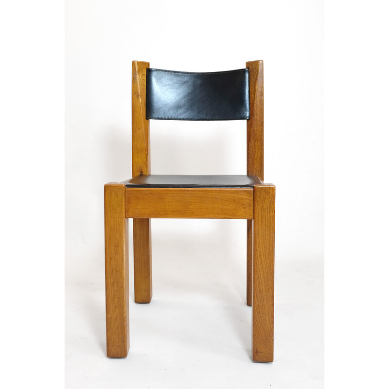 Cadeira vintage em couro e olmo maciço de l'Orme Éditeur, 1970