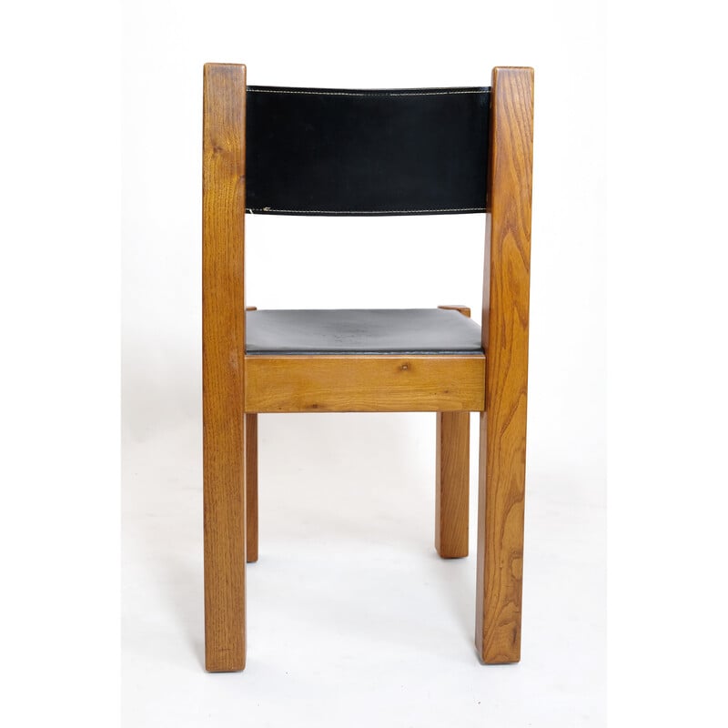 Vintage chair in leather and solid elm from l'Orme Éditeur, 1970