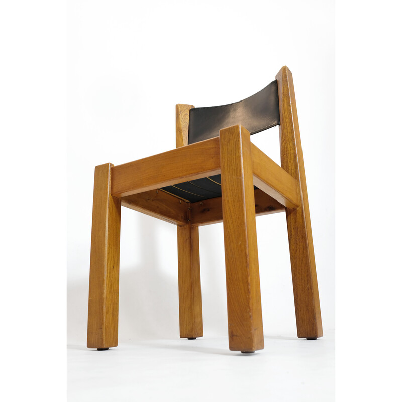 Vintage chair in leather and solid elm from l'Orme Éditeur, 1970