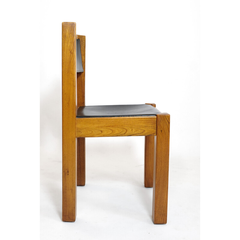 Vintage chair in leather and solid elm from l'Orme Éditeur, 1970