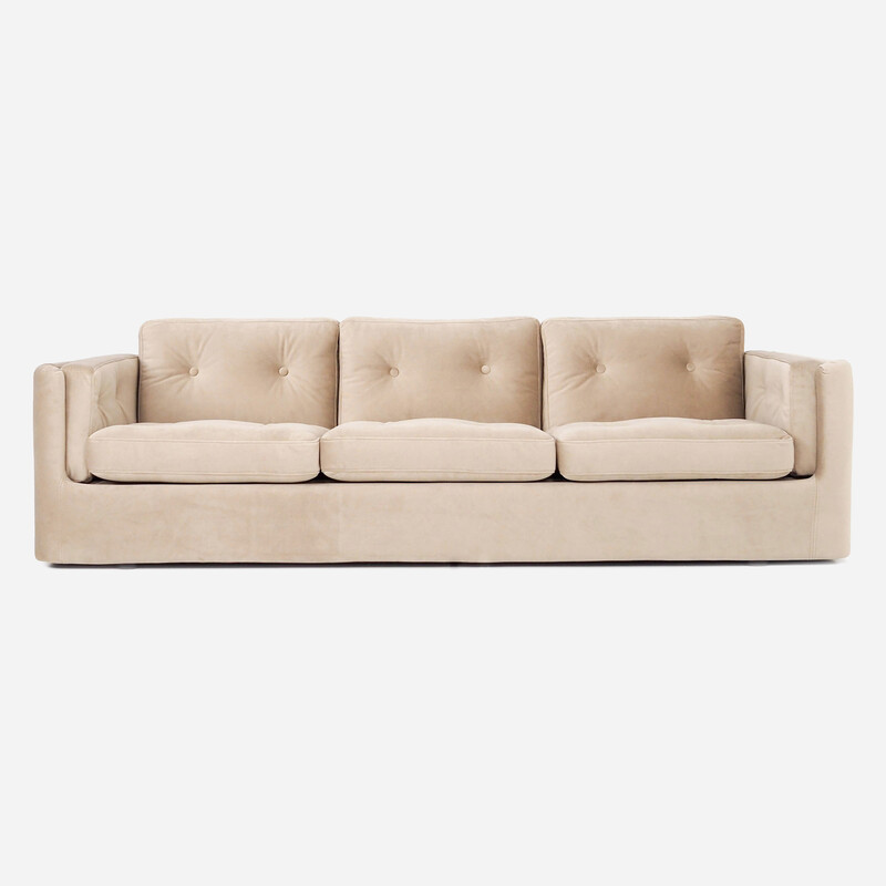 Skandinavisches Sofa Bergen Vintage in beigefarbenem Samt