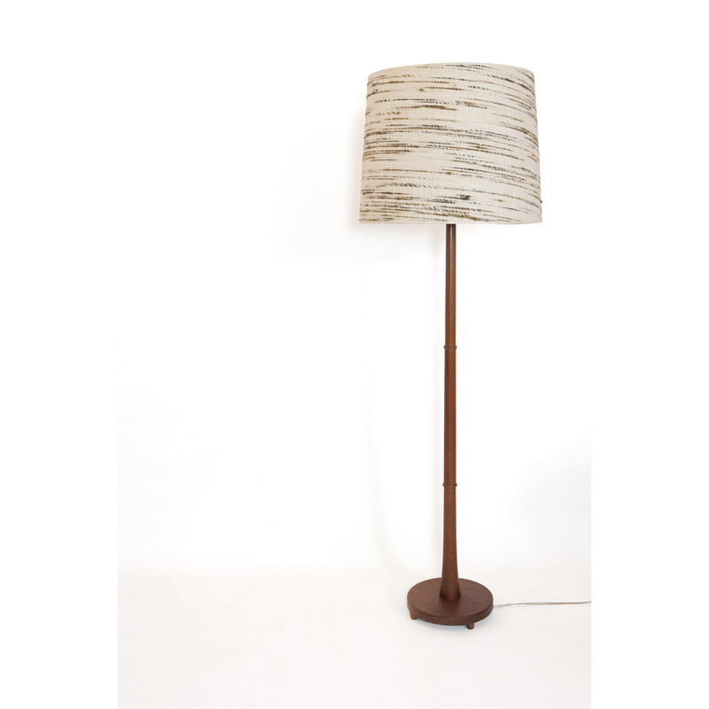 Vintage-Stehlampe aus Teakholz mit Wollschirm, Dänemark 1960-1970