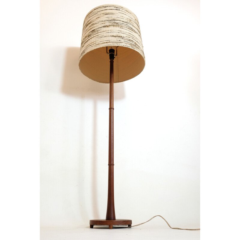 Vintage teak floor lamp with wool shade, Denmark 1960-1970