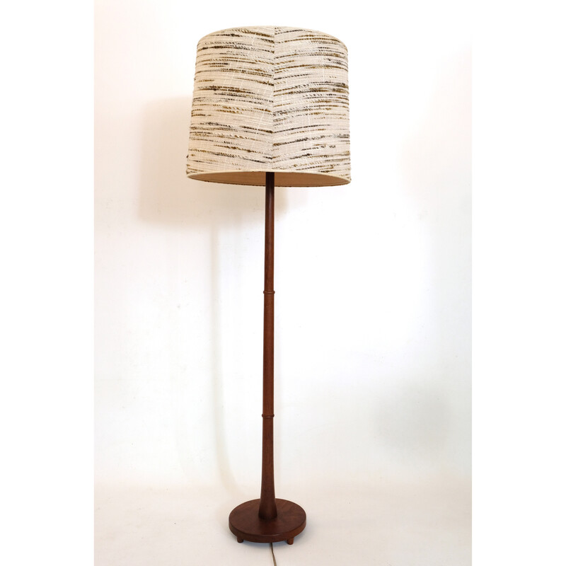 Vintage teak floor lamp with wool shade, Denmark 1960-1970