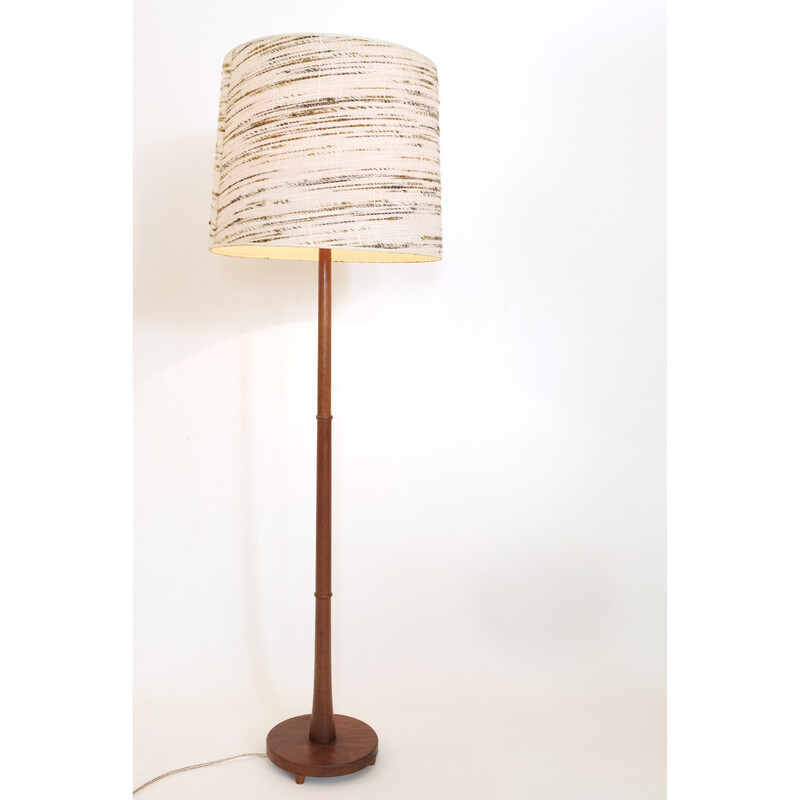 Vintage-Stehlampe aus Teakholz mit Wollschirm, Dänemark 1960-1970