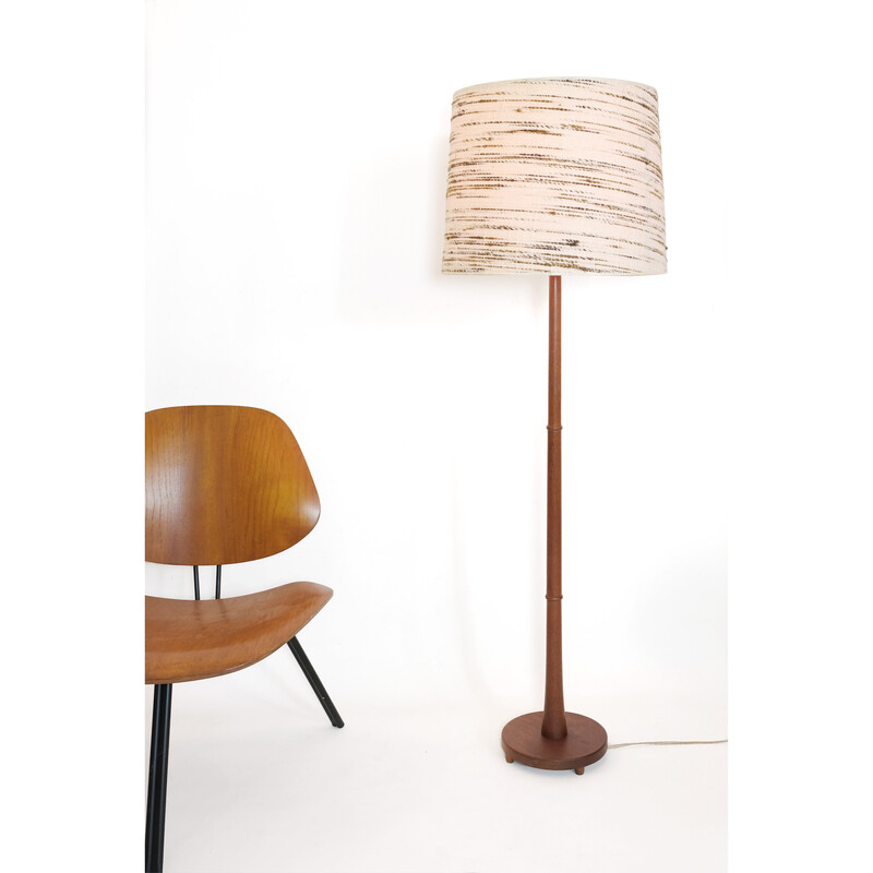 Vintage teak floor lamp with wool shade, Denmark 1960-1970