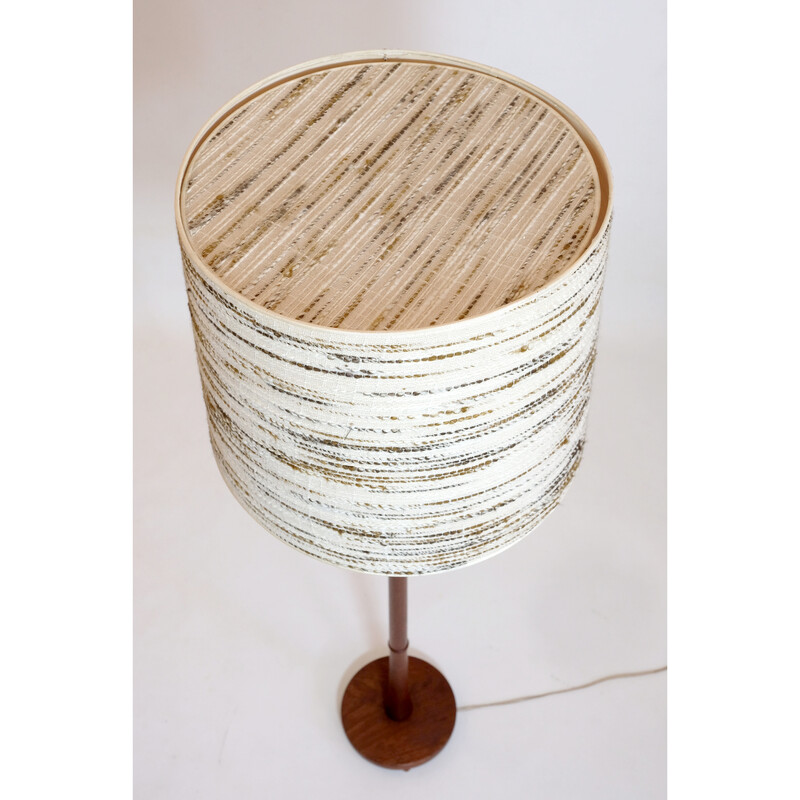 Lampada da terra vintage in teak con paralume in lana, Danimarca 1960-1970