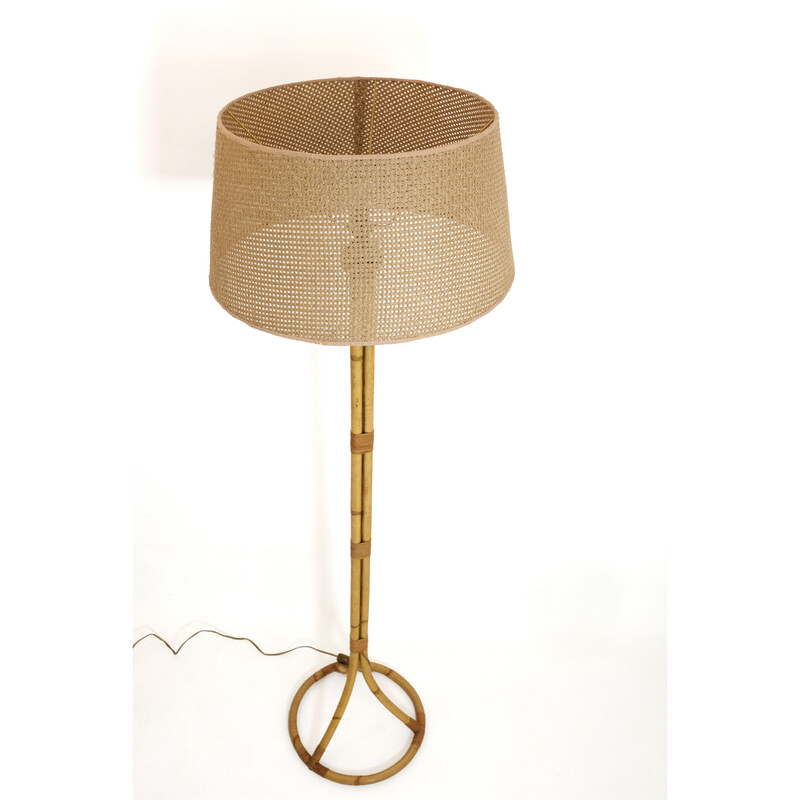 Vintage rattan floor lamp by Louis Sognot, 1960