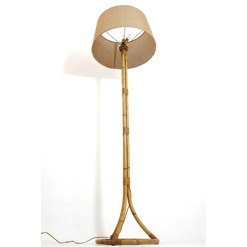 Vintage rattan floor lamp by Louis Sognot, 1960