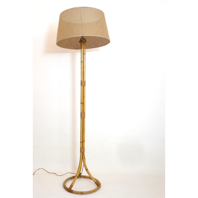 Vintage-Rattan-Stehlampe von Louis Sognot, 1960