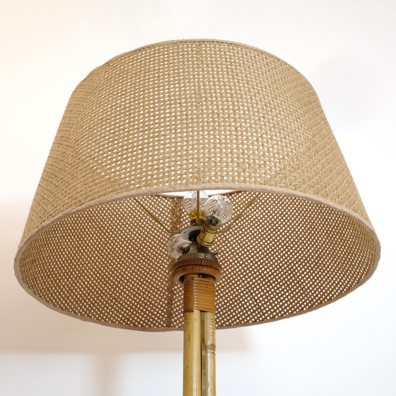 Lampada da terra in rattan vintage di Louis Sognot, 1960