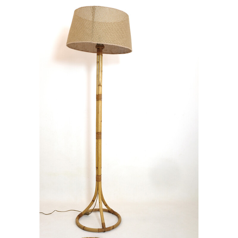 Vintage rattan floor lamp by Louis Sognot, 1960