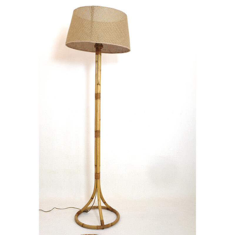 Vintage rotan vloerlamp van Louis Sognot, 1960