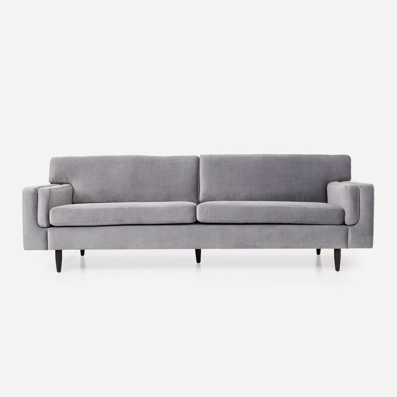 Vintage Scandinavian sofa Helsinki in silver velour