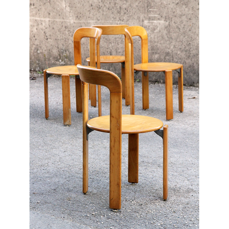Set of 4 beech chairs by Bruno Rey - 1970s