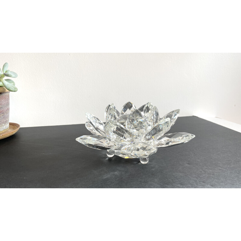 Vintage carved crystal lotus flower paperweight