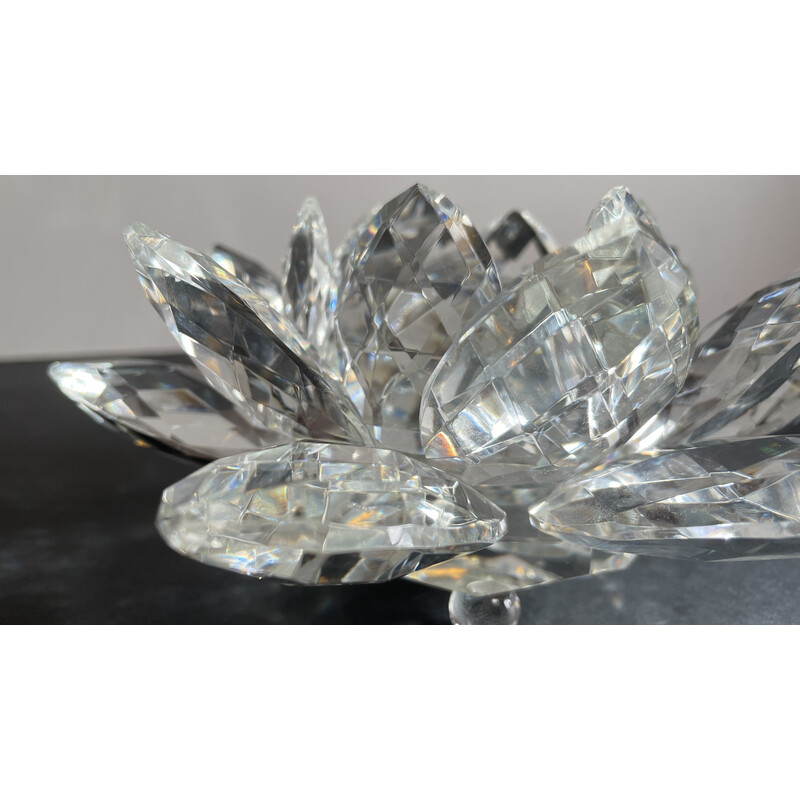 Vintage carved crystal lotus flower paperweight